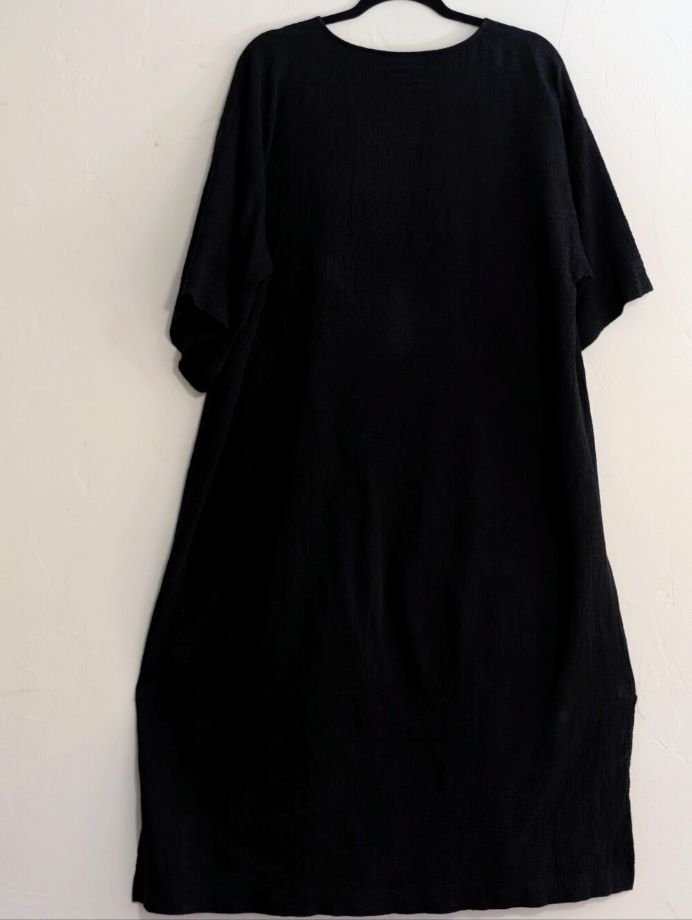 Natori Onsen Black Cotton Gauze V Neck Caftan Maxi Dress Size L